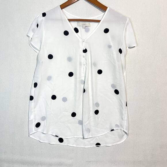 LOFT Black White Polka Dot Tie-Front Button Down Blouse - Size M - Picture 2 of 7